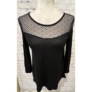 Pedro del Hierro Black Cotton Blend Sheer Top Long Sleeve blouse Size S